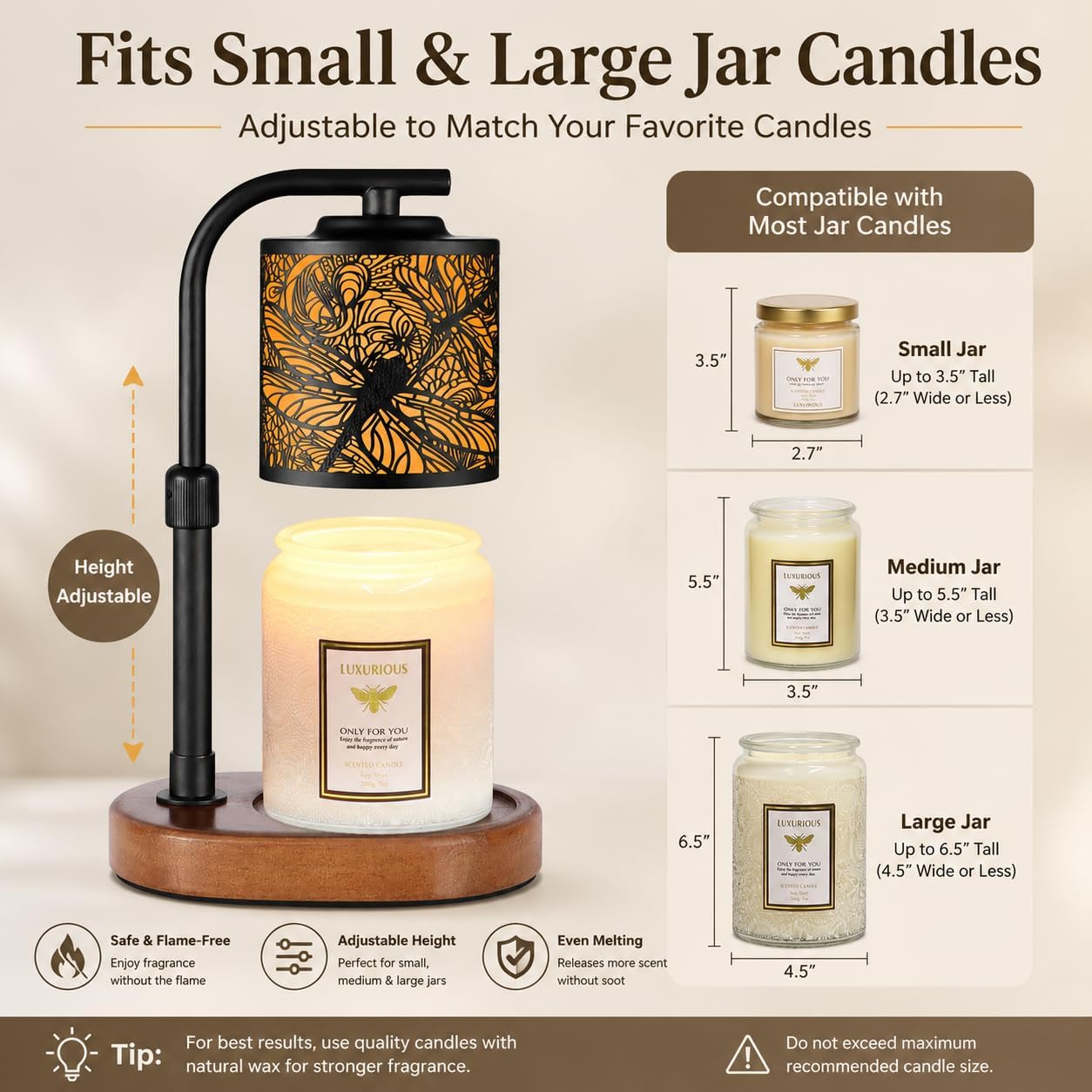 kobodon Candle Warmer Lamp with Timer, Electric Candle Lamp Warmer Birthday for Mom Women Home Bedroom Decor Wax Melt Warmer for Scented Wax with Jar Candles (Dragonfly)