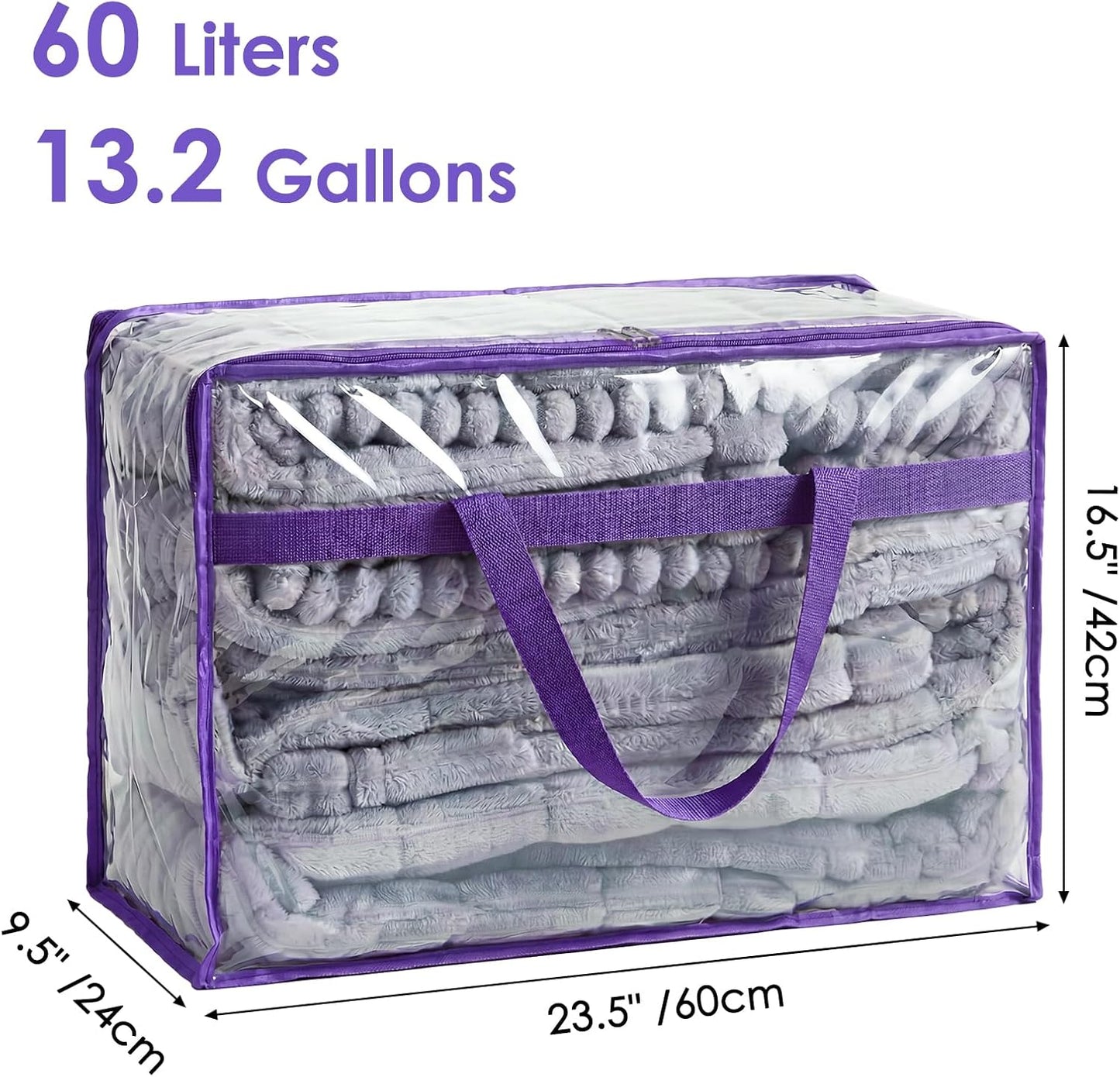 SGHUO Blanket Storage Bags 60L Extra Large Plastic Vinyl Clear Storage Bag for Clothes, Comforter, Bedding, Moving Bags with Zipper and Reinforced Handle (4pcs)