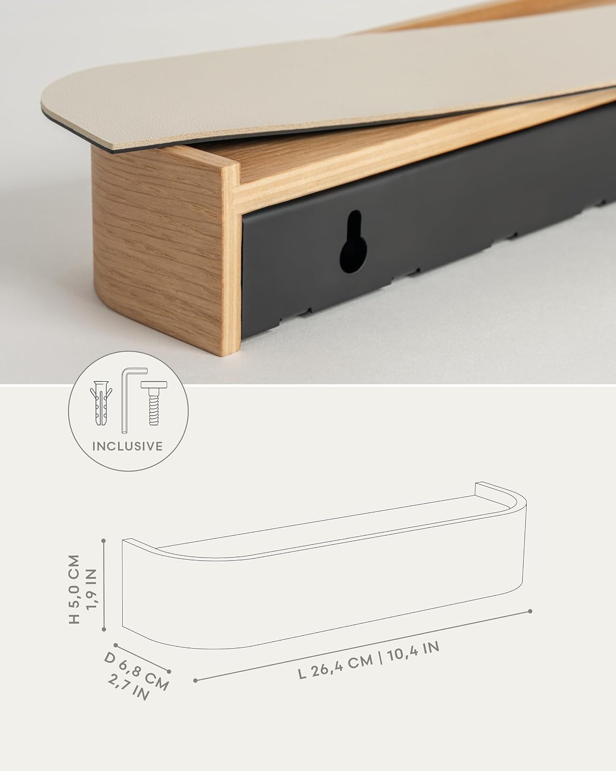 Kazai. Key Holder 'Toke' | Minimalist Key Hook Design from Berlin | Modern Key Holder Wall Mount with Wooden Shelf | Key Rack for Wall as Entryway Organizer | Walnut