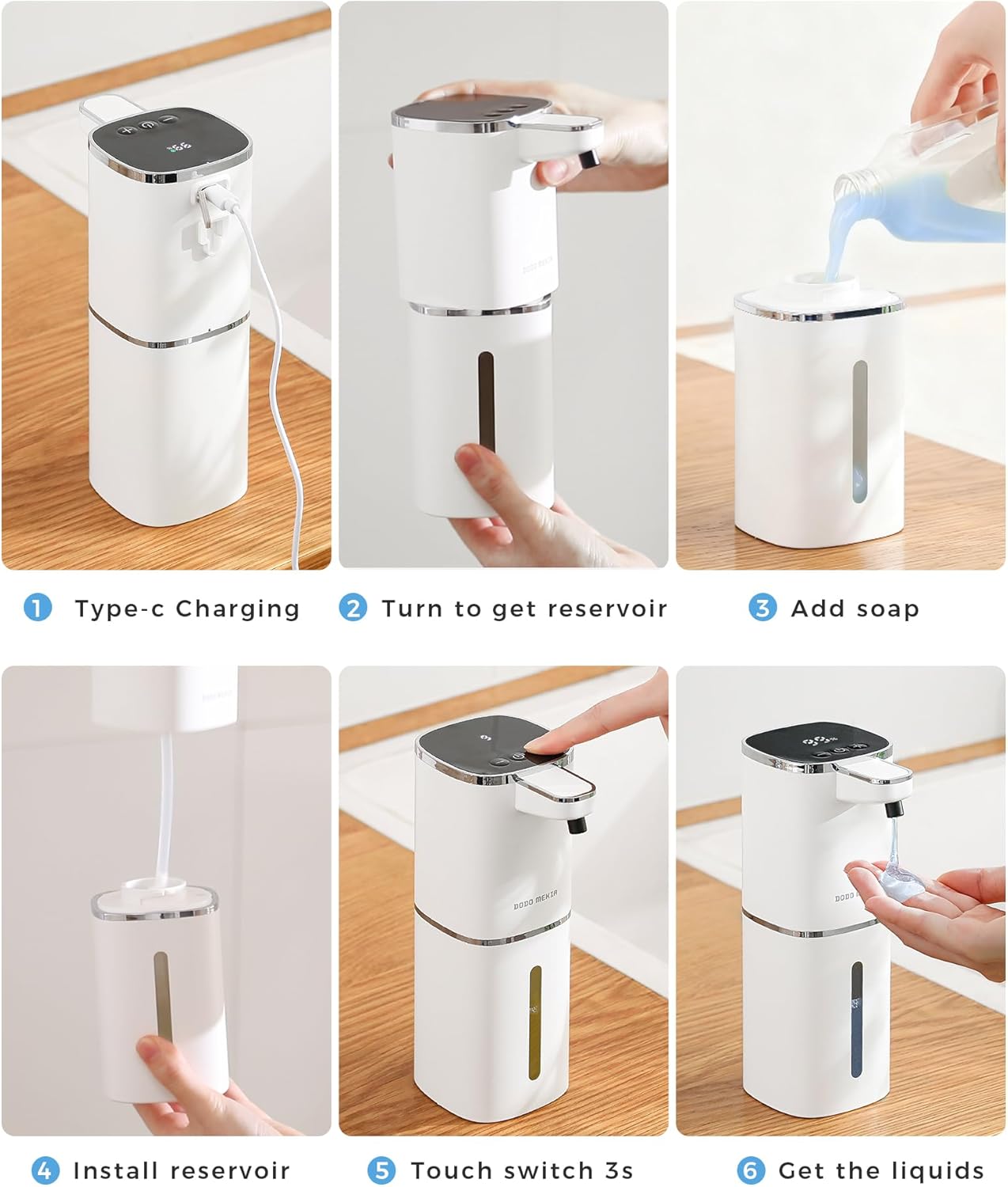 Automatic Foaming Soap Dispenser Touchless, USB Rechargeable Smart Hand Soap Dispenser, 9-Level Adjustable, 13.5oz/400mL,IPX5 Waterproof, Wall/Tabletop Kitchen Bathroom, Black