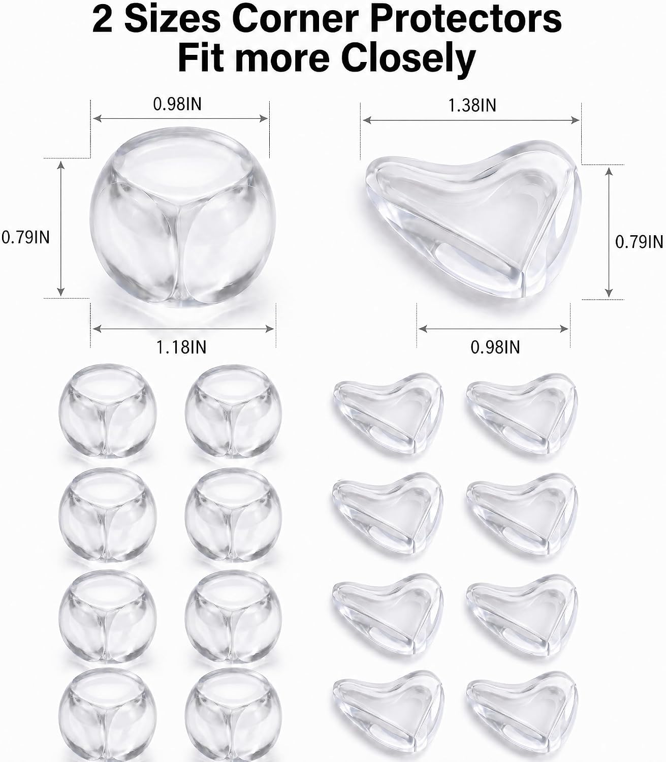 30 Pcs Clear Baby Corner Protectors, L-Shaped & Spherical Baby Proof Guards | Soft PVC Table Corner Covers for Safety on Tables, Cabinets, Shelves, Furniture Edge Guards, Safety Bumpers for Home(14L&16R)