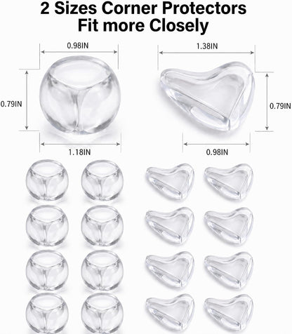 30 Pcs Clear Baby Corner Protectors, L-Shaped & Spherical Baby Proof Guards | Soft PVC Table Corner Covers for Safety on Tables, Cabinets, Shelves, Furniture Edge Guards, Safety Bumpers for Home(14L&16R)