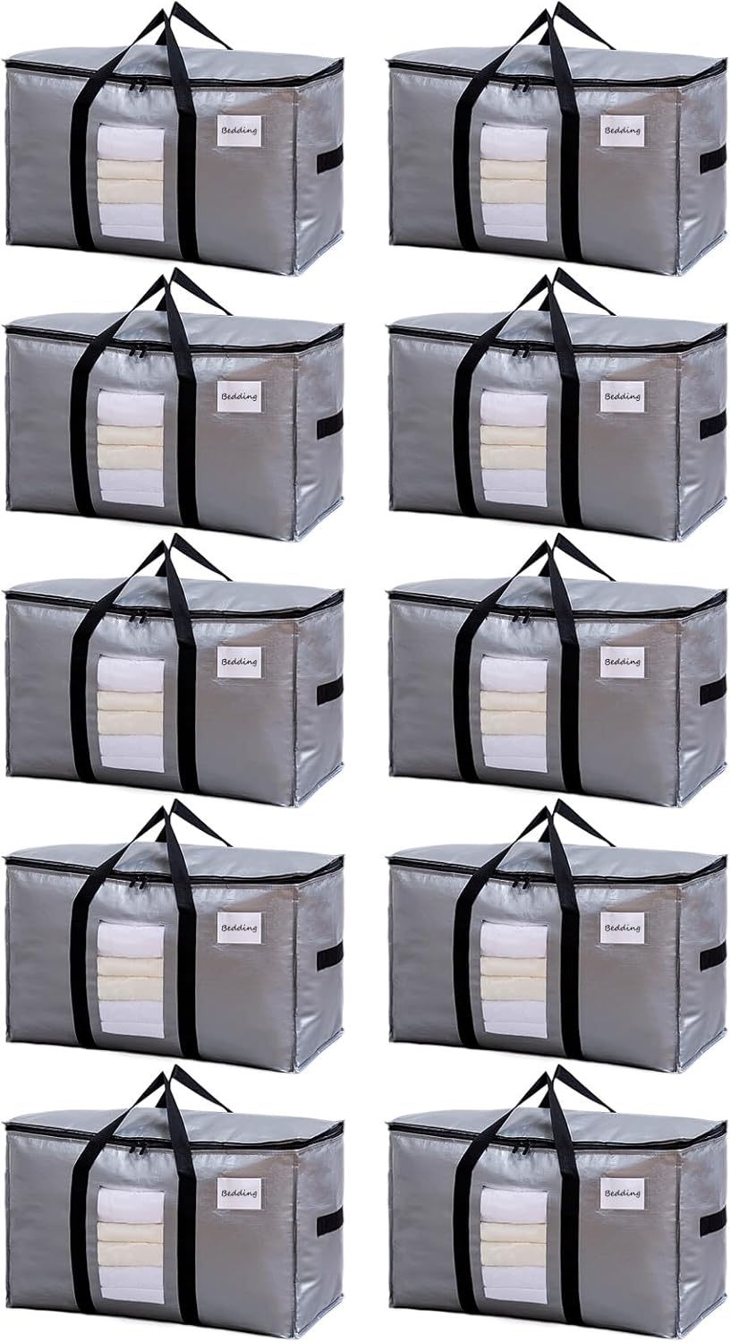 TAILI Extra Large Moving Bags, 4 Pack Blue Heavy Duty Totes For Storage with Visible Window, Wrap Around Handles, Storage Bags for Space Saving, Alternative to Moving Boxes
