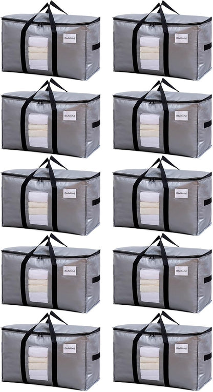 TAILI Extra Large Moving Bags, 4 Pack Blue Heavy Duty Totes For Storage with Visible Window, Wrap Around Handles, Storage Bags for Space Saving, Alternative to Moving Boxes