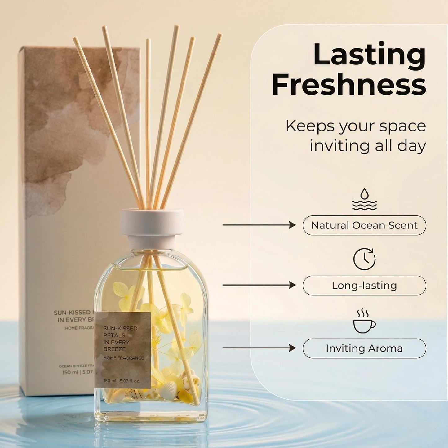 Sea Salt & Sage Reed Diffuser Set, Home Fragrance with Natural Reed Sticks, 5.07 oz, ktyixu, Long-Lasting Aromatherapy Air Freshener for Bathroom, Living Room, Office, Home Decor & Gifting