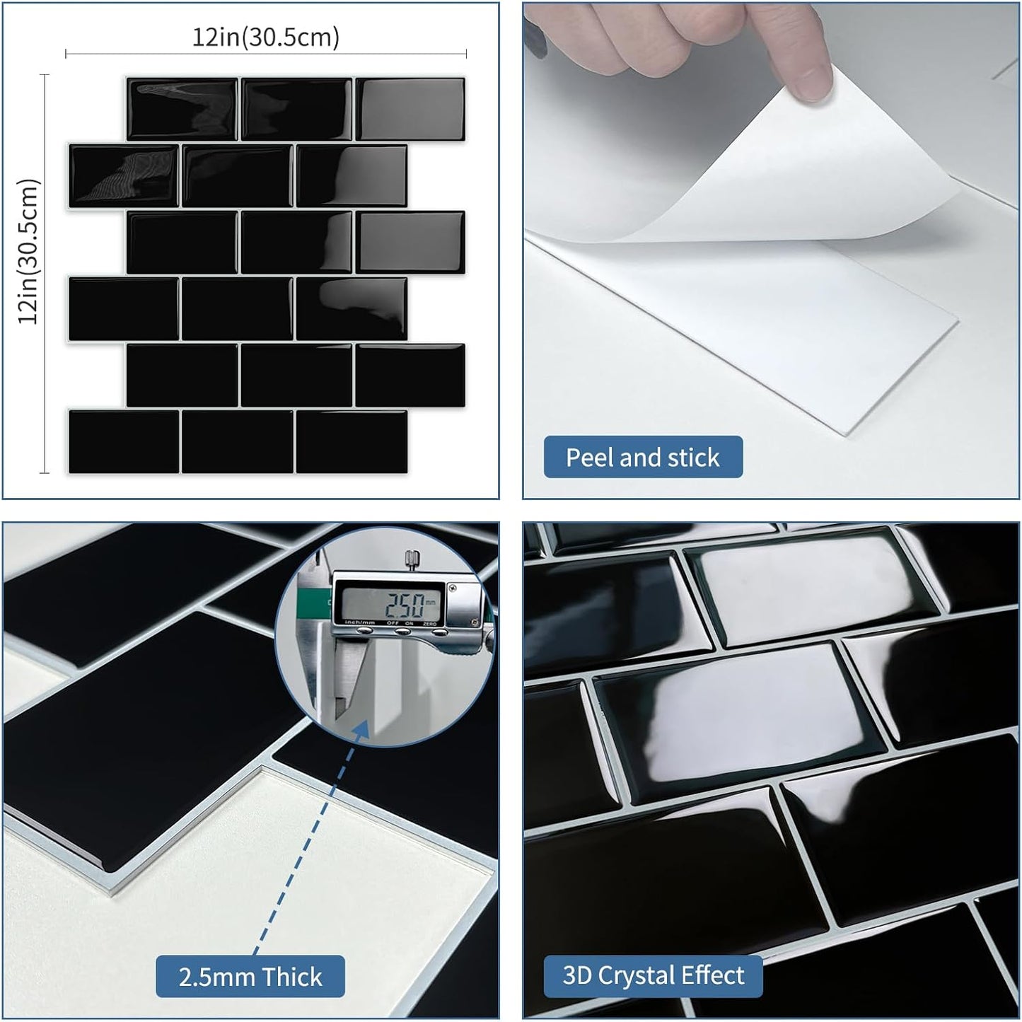 White Peel and Stick Backsplash Subway Tile 3D Brick Self Adhesvie Wall Tiles for Kitchen Bathroom Thick (10-Sheet, 12"×12") | Metro,Thick,Sticky,for Kitchen Splashbacks,Bathroom, (12"×12")