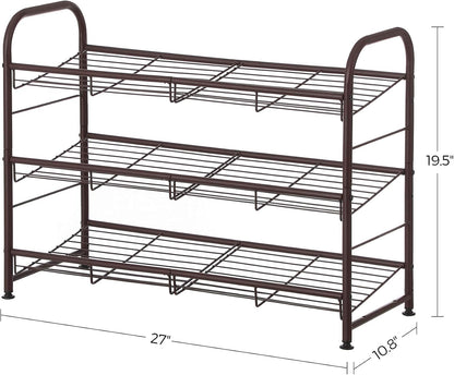 SONGMICS Stackable Shoe Rack, 4 Tier Metal Shoes Rack Storage Shelf, Holds up to 16 Pairs Shoes, Adjustable Slanted Shelves Shoe Tower Organizer for Closet Entryway Small Spaces, Black
