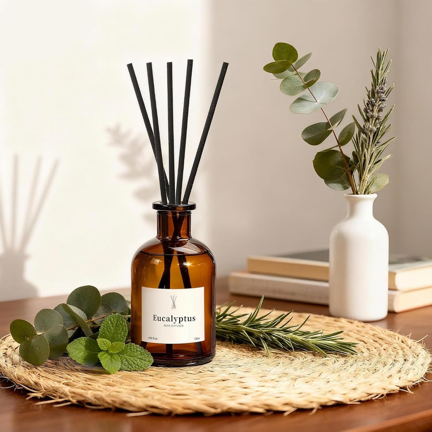 Reed Diffuser Set, 8.12 fl.oz Citrus Scent Oil Diffuser with Sticks, Long-Lasting Home Fragrance Reed Diffuser for Bathroom Shelf Decor, Air Freshener Room Diffuser, 2 Pack