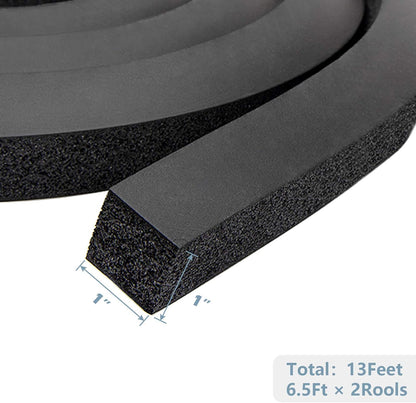 Foam Strips with Adhesive, 1 Inch Wide X 1 Inch Thick, Neoprene Weather Stripping High Density Closed Cell Foam Tape Seal for Doors and Windows Insulation, Total 13 Feet Long(6.5ft x 2 Rolls)