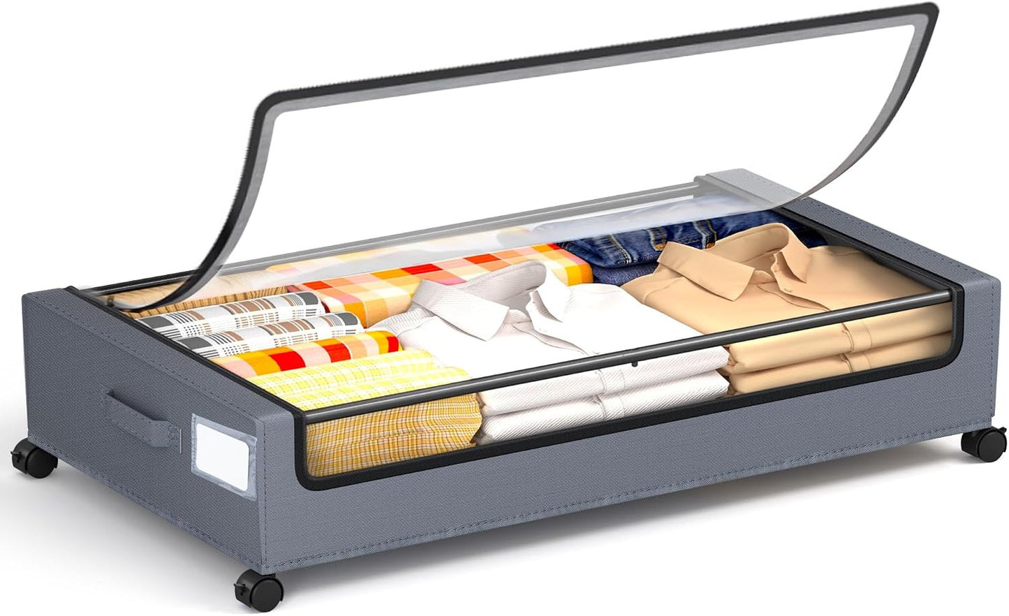 Under Bed Storage With Wheels, 2 Pack Square Containers, 60L Bins, Rolling Metal Drawer for Clothes, Blankets, Shoes