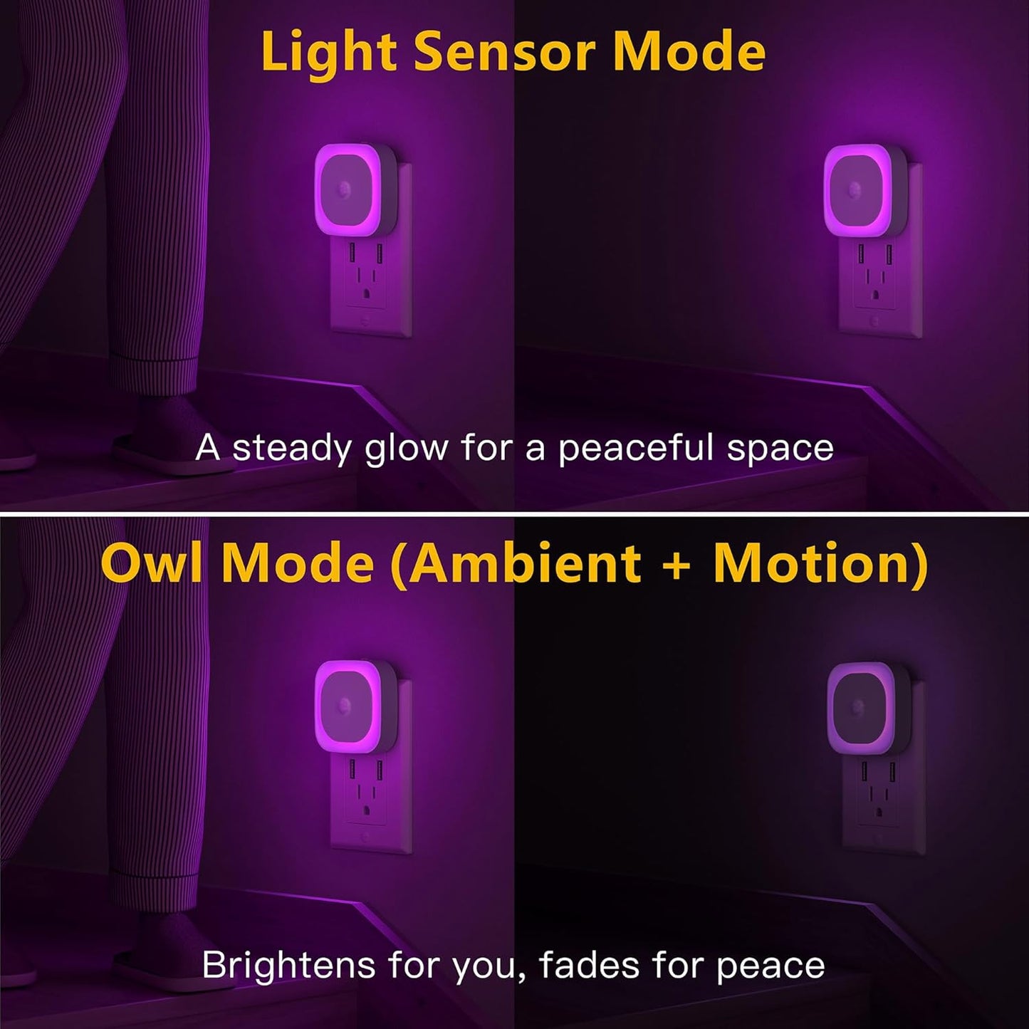 YUNLEX 2 Pack Plug in Red Sleep Night Light with Motion Sensor & Dusk to Dawn Sensor, Soft Glow, 0% Blue Light, Dimmable, Auto On/Off, LED Lights for Bedroom, Kids, Bathroom, Hallway, as Mother Gifts