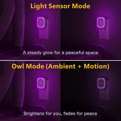 YUNLEX 2 Pack Plug in Red Sleep Night Light with Motion Sensor & Dusk to Dawn Sensor, Soft Glow, 0% Blue Light, Dimmable, Auto On/Off, LED Lights for Bedroom, Kids, Bathroom, Hallway, as Mother Gifts