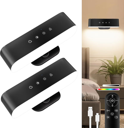 Wall Scones, Rechargeable Wall Sconces Set of 2 with Touch Remote Control RGB 4400mAh Battery Operated Wireless Cordless, Adhesive Wall Light for Bedroom Indoor
