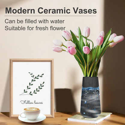 White Ceramic Vase, GUKJOB Small Cute Flower Vase for Pampas Grass, Home, Living Room, Dining Table, Farmhouse, Office Decor, Bedroom, Table, and Kitchen Shelf (White- 2PCS)