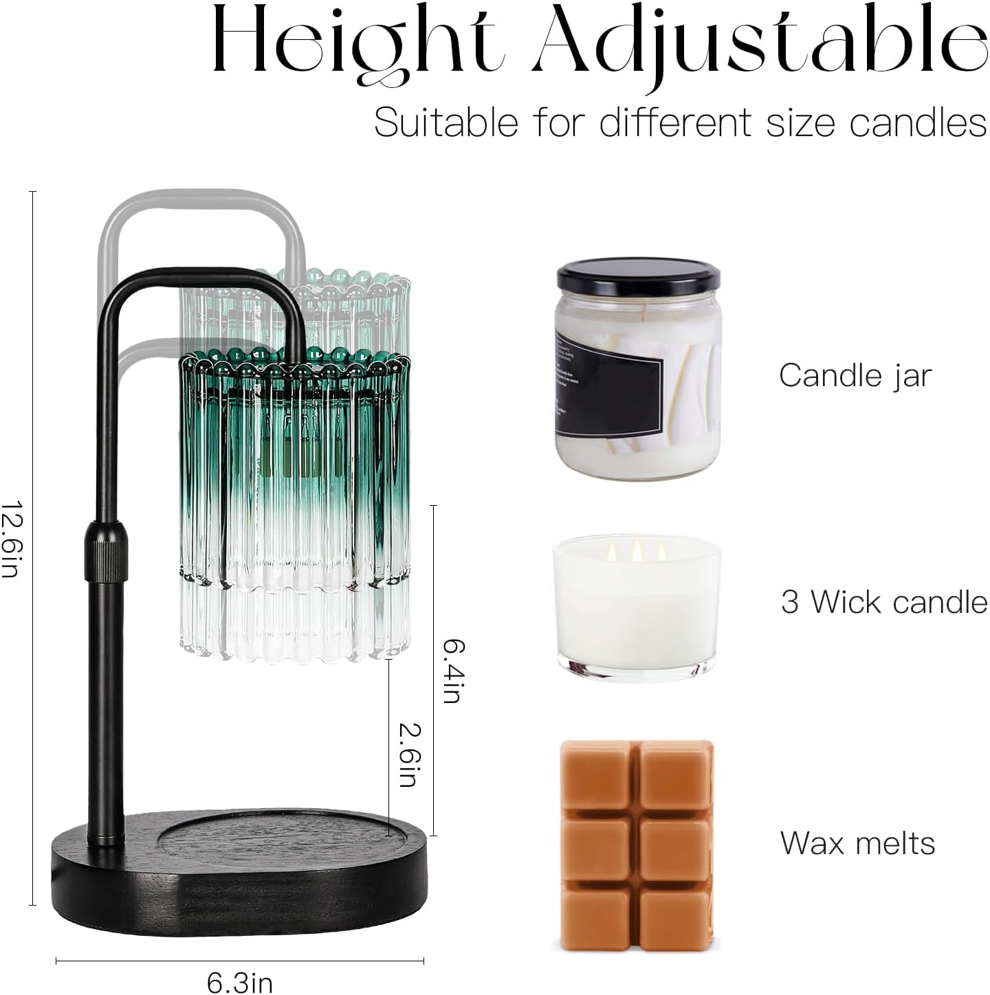 Candeldo Candle Warmer Lamp with Timer: Black Wax Melt Warmer | Height Adjustable, Dimmable, with 2 Bulbs, Modern Farmhouse Decor for Home, Bedroom, Gifts for Women, Birthday, Housewarming