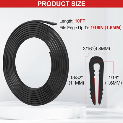 ToLanbbt Rubber Edge Trim U Channel, 1/16" Self Adhesive Sheet Metal Edge Guard Protector, EPDM Seal Strip for Car Doors, Steel Plates, Glass, Hatches, Table Corners, Fit 1/16"(1.6mm), 10Ft, Clear