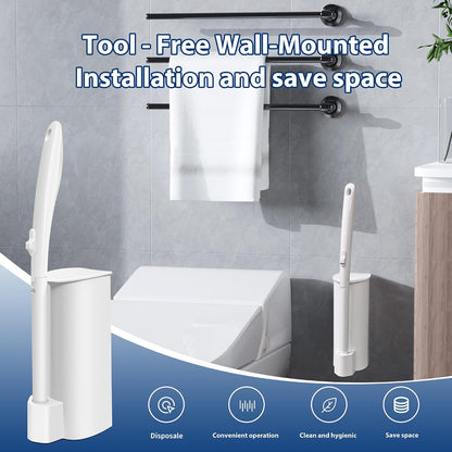 Disposable Toilet Brush with 70 Refills, Wall Mounted Toilet Bowl Cleaner Wand Kit and Holder, Bathroom Cleaning Supplies, Toilet Scrubber Disposable Heads, 1 Pack