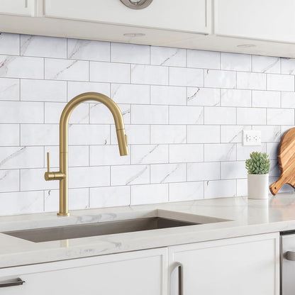 StyloVue 100 Pieces Peel and Stick Backsplash for Kitchen, 3" x 6" PVC Subway Tile, Glossy White with Dark Gray Grout, Self Adhesive Stick on Wall Tiles for Kitchen, Bathroom, Fireplace, RV