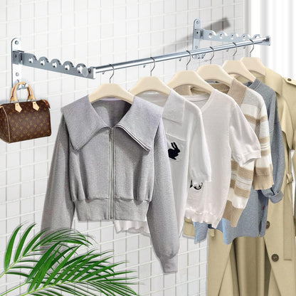 Clothes Drying Rack Wall Mounted Drying Racks for Laundry Room Organization and Storage Clothes Rack，Aluminum Dryer Rack with Two Drying Rods for Hanging Wet and Dry Clothes