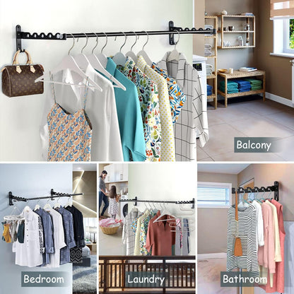 Clothes Drying Rack Wall Mounted Drying Racks for Laundry Room Organization and Storage Clothes Rack，Aluminum Dryer Rack with Two Drying Rods for Hanging Wet and Dry Clothes