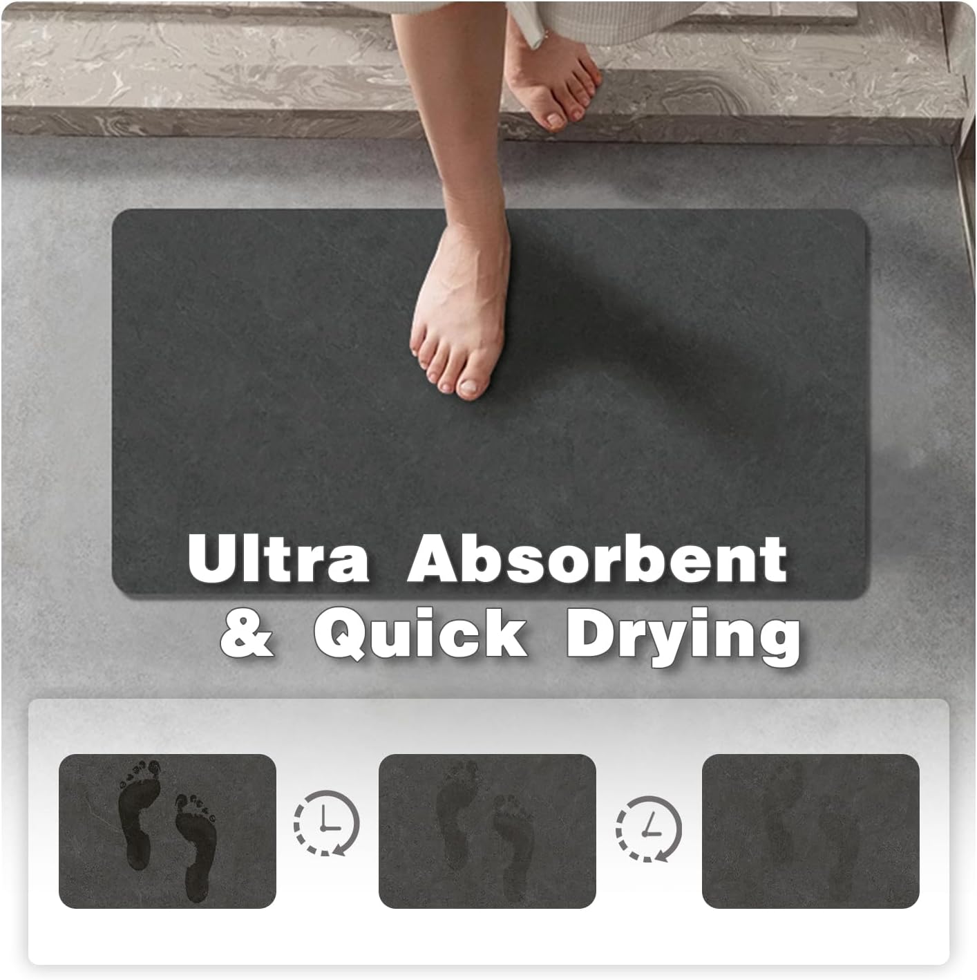 TYUU Bath Mat, Bathroom Rugs Non Slip Washable Thin Absorbent Quick Dry Bath Mat Fits Under Door Bathroom Floor Mat Perfect for Bath, Shower, or Sink 16"x24" Dark Grey