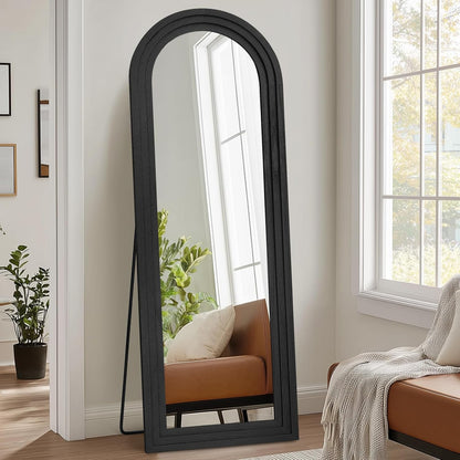 Solid Wood Full Length Mirror - 65"x22" Arched Floor Mirror, Free Standing & Wall Mounted - Elegant Design for Bedroom, Dressing Room, Hallway, Brown