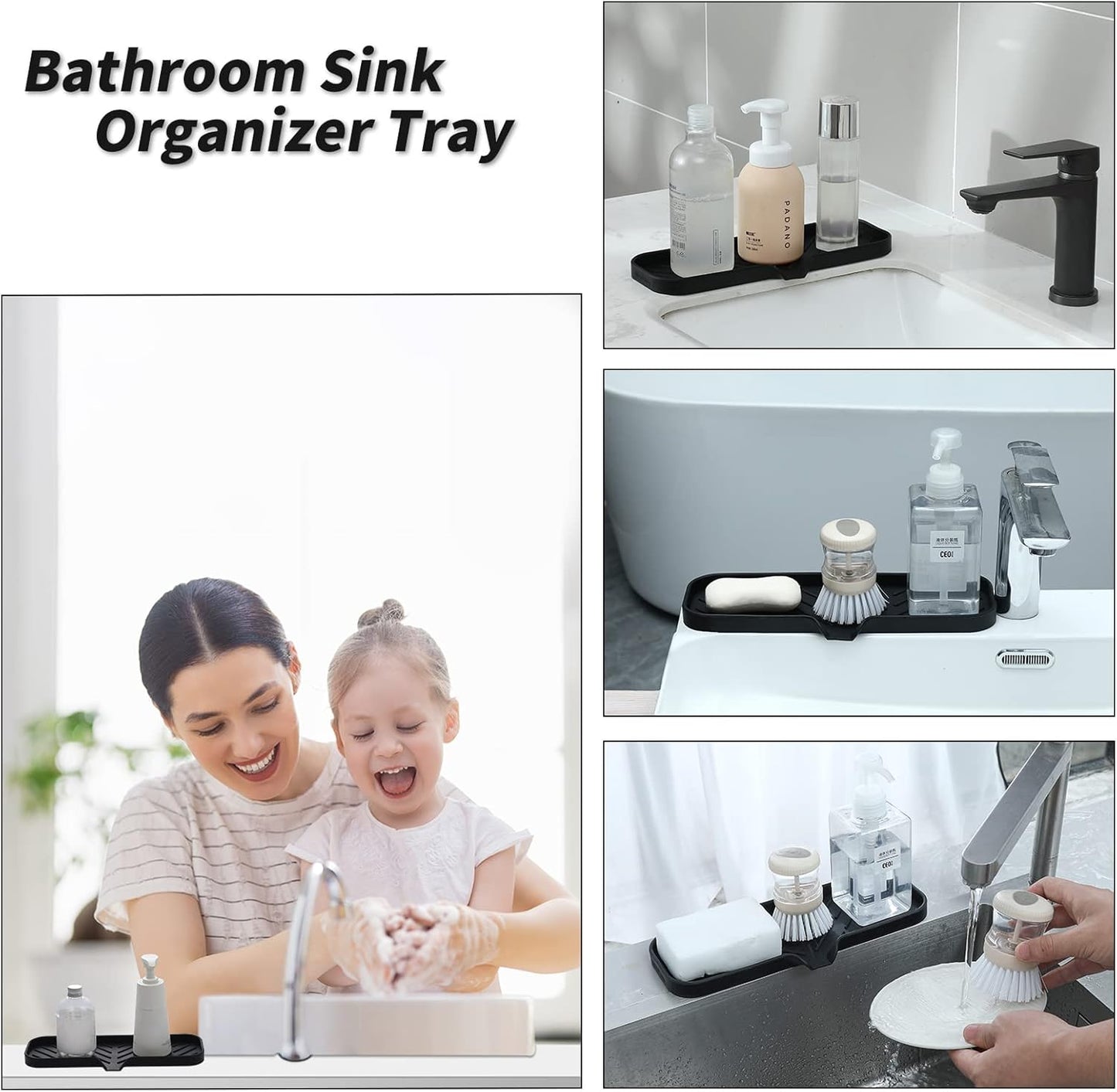 MicoYang Silicone Bathroom Soap Dishes with Drain Spout-Bathroom and Kitchen Sink Organizer,Sponge Holder,Dish Soap Tray,Perfect for Dispenser,Scrubber,Bottle,Cup on Sink or Counter-Coffee 4.9"×3.2"