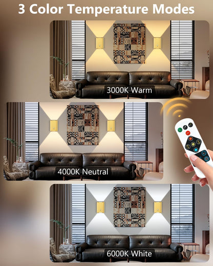 Rechargeable Motion Sensor Wall Sconce Set of 2 – 5000mAh Wireless Battery Operated Wall Light Indoor, 3 Colors Up/Down Lighting Magnetic Night Light with Remote Control for Bedroom, Hallway (Black)