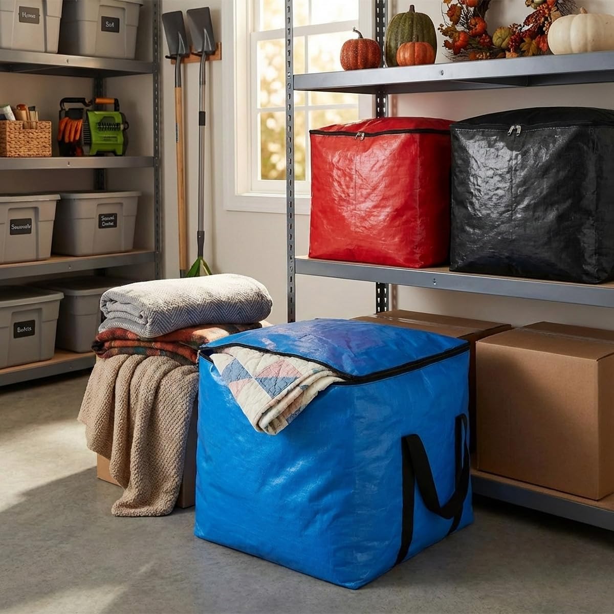 Extra Large Cube Moving Bags (Blue, 25"x25"x25") | Heavy Duty, Water-Resistant, Foldable, For Clothes, Bedding, Blankets & Pillows, Reusable Alternative to Moving Boxes