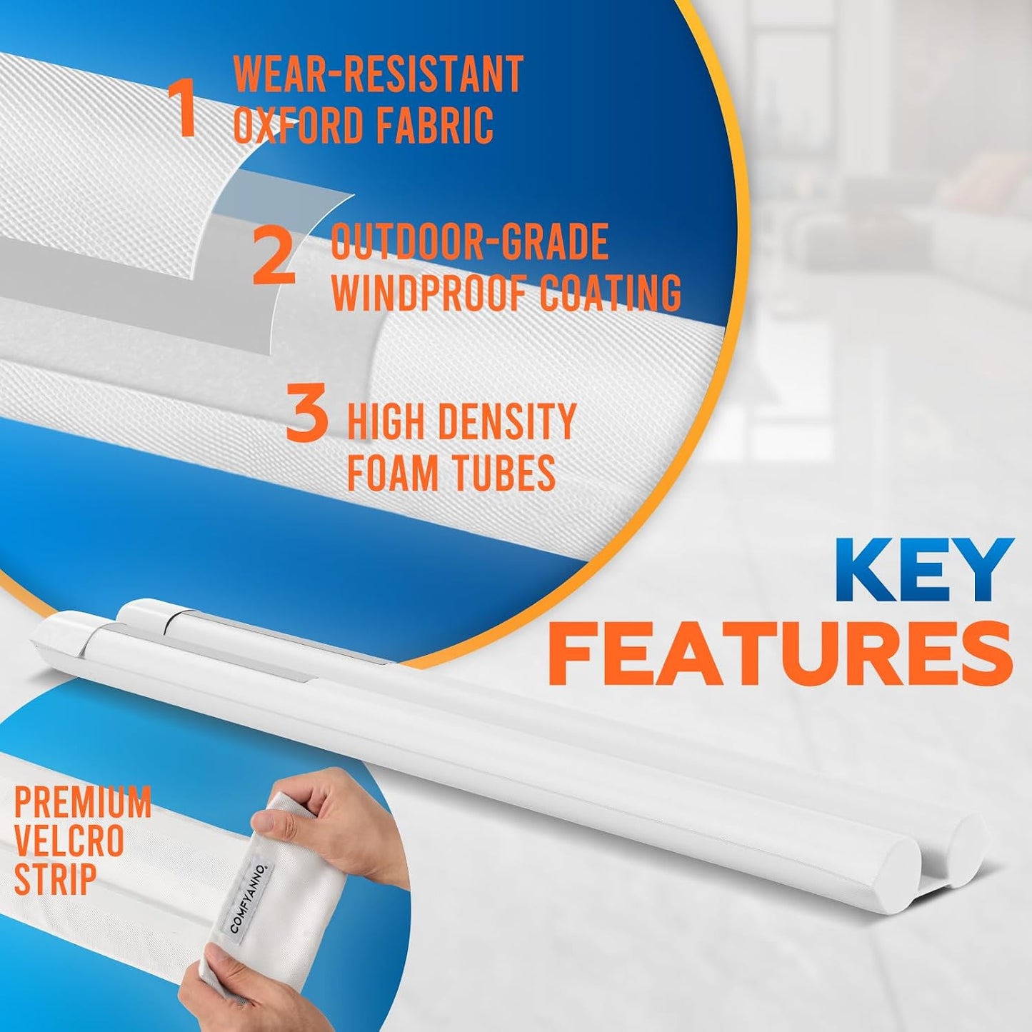 Comfyanno Under Door Draft Stopper - Bottom Door Seal & Gap Filler- Fits 30” to 36” Door, Block Noise, Sound, Air, Bugs, Dust, Easy to Install, Double Side Block, No Adhesive, Black