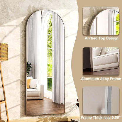 HARRITPURE 64"x21" Arched Full Length Mirror Free Standing Leaning Hanging Mounted Mirror Aluminum Frame Modern Simple Home Decor for Living Room Bedroom Cloakroom, Gold