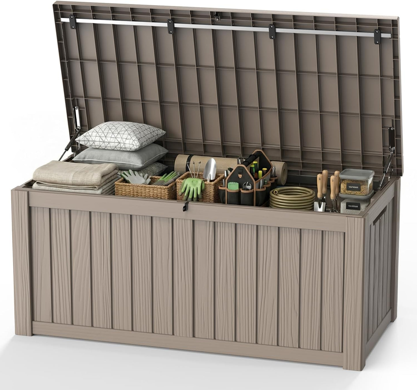 Outdoor Waterproof Resin Storage Deck Box Lockable Outside Bench UV Resistant Bin Patio Porch Furniture Pool Float Garden Tool Cushion (Black, 85 Gallon)