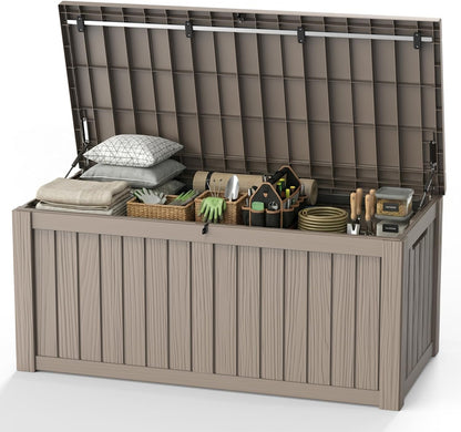 Outdoor Waterproof Resin Storage Deck Box Lockable Outside Bench UV Resistant Bin Patio Porch Furniture Pool Float Garden Tool Cushion (Black, 85 Gallon)
