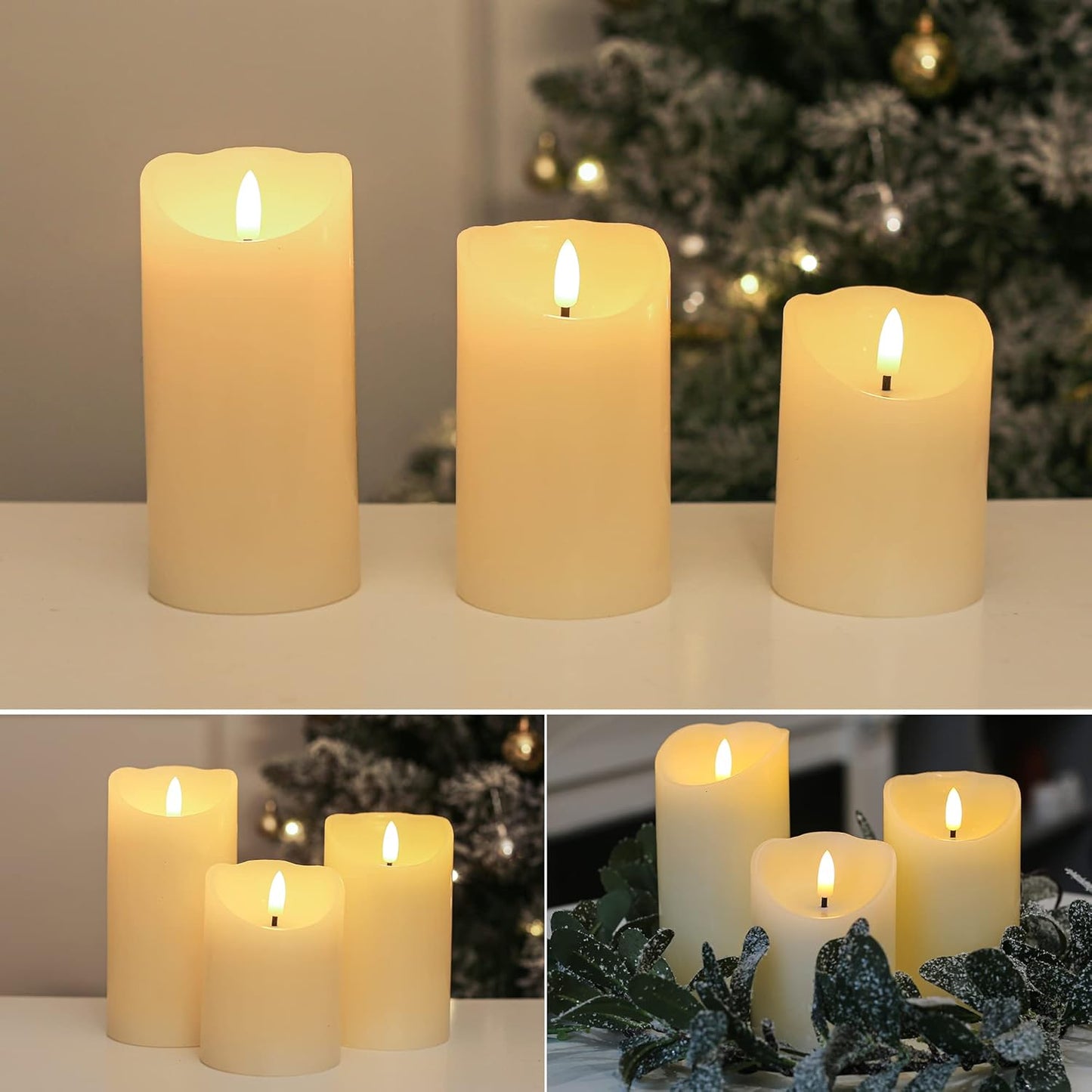 LUSHARBOR Flameless Candles with Remote, 3 Pack Battery Operated Candles Flickering Real Wax LED Fake Pillar Candles with Timer for Wedding Home Party, White
