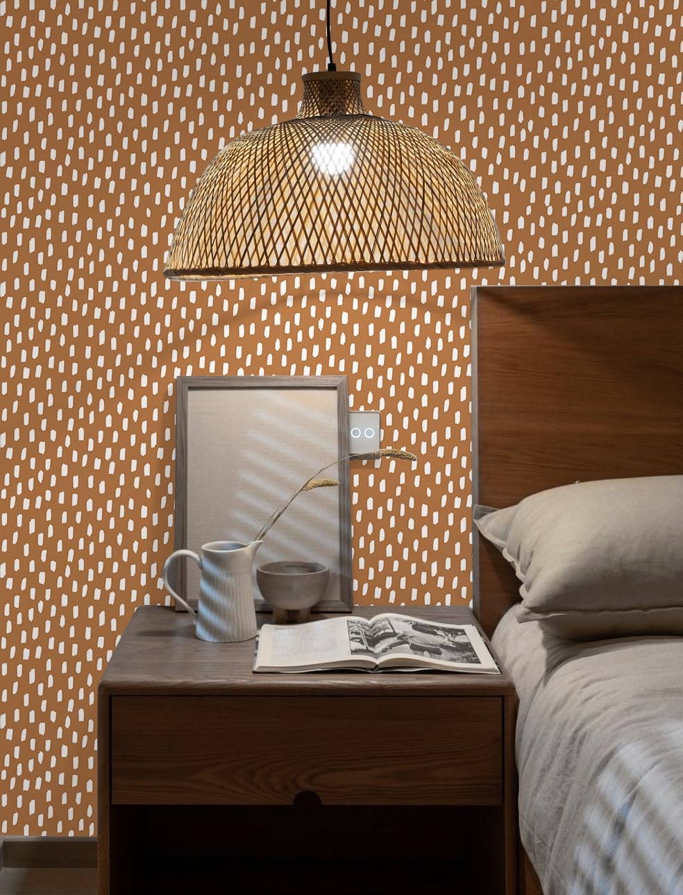 HAOKHOME Peel and Stick Wallpaper Boho Modern Dots Wall Paper Removable for Bathroom Caramel/White Contact Paper 17.3in x 9.8ft