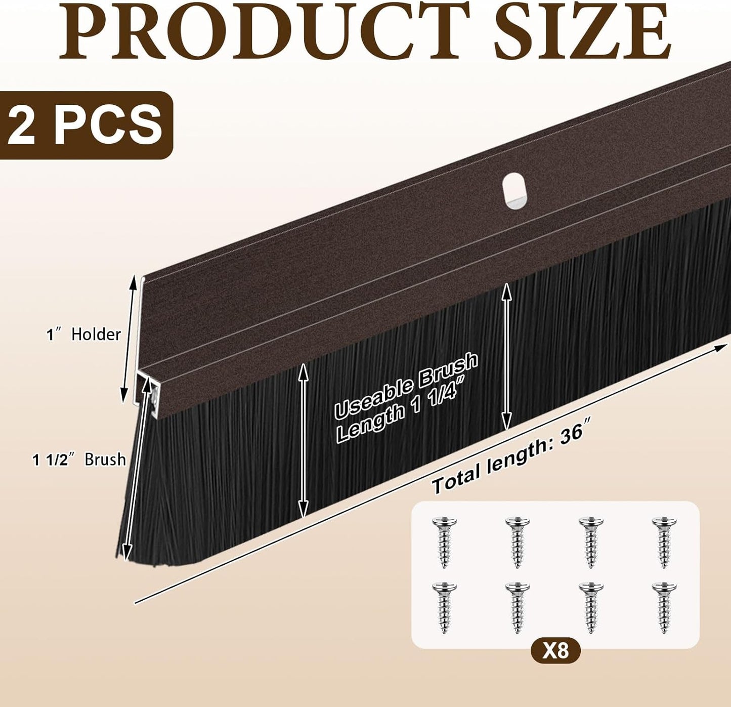 Gisafai 2 Pcs Aluminum Door Sweep with Soft PP Brush 8 Screws Long Bottom Sweep Door Brush for Exterior Home Garage Threshold Seal (36 Inches,Black)