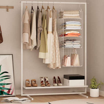 X-cosrack Closet Hanging Organizer Shelves - 5 Tier Wardrobe Organizers and Storage Bin, Hanging Organizer Shelves, Clothes Shelf with Adjustable Dividers for Bedroom Closet Sweater Shoes Handbag