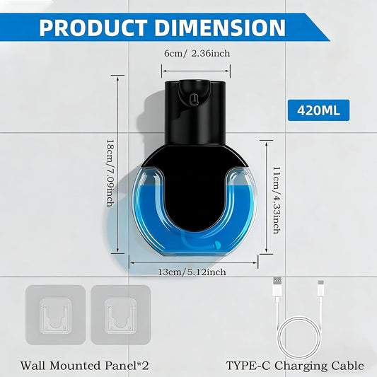Automatic Soap Dispenser Touchless,Rechargeable Foaming Soap Dispenser,15oz/420ml Smart Hand Soap Dispensers,4-Level Adjustable,Wall Mount for Bathroom Kitchen Dish Soap,Hands-Free