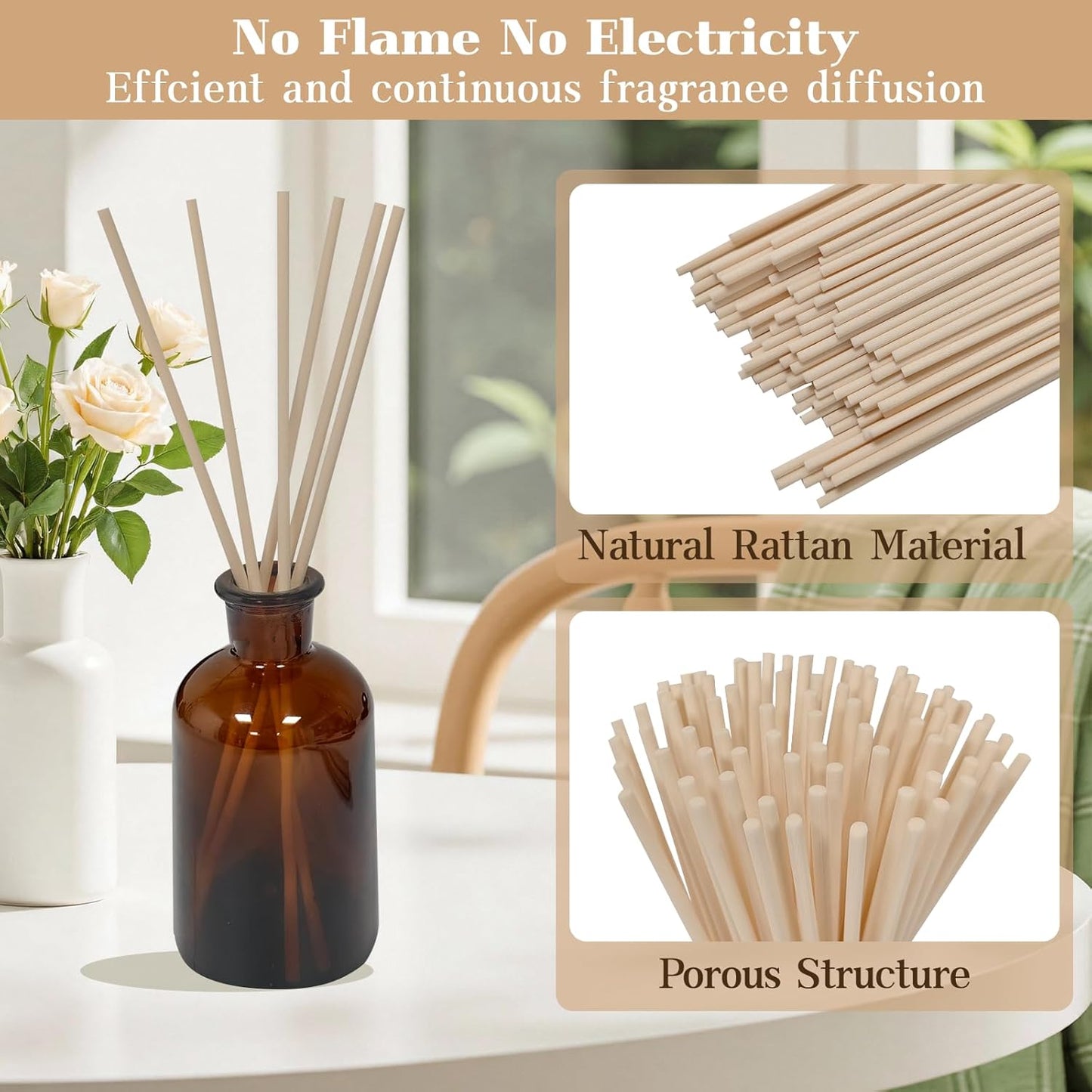 5 Mixed Colors 10inch Diffuser Replacement Sticks - 60Pcs Fiber Reed Fragrance Sticks Refill for Home and Bathroom - Rattan Essential Oil Sticks for Scented Diffuser