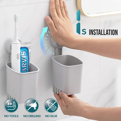 TAILI Upgraded Bathroom Mirror Suction Cup Toothbrush Holder with Razor Hook, Visible Safety Indicator, Large Capacity Inverted Trapezoid Design, Removable Shower Caddy for Toothbrush, Toothpaste, etc