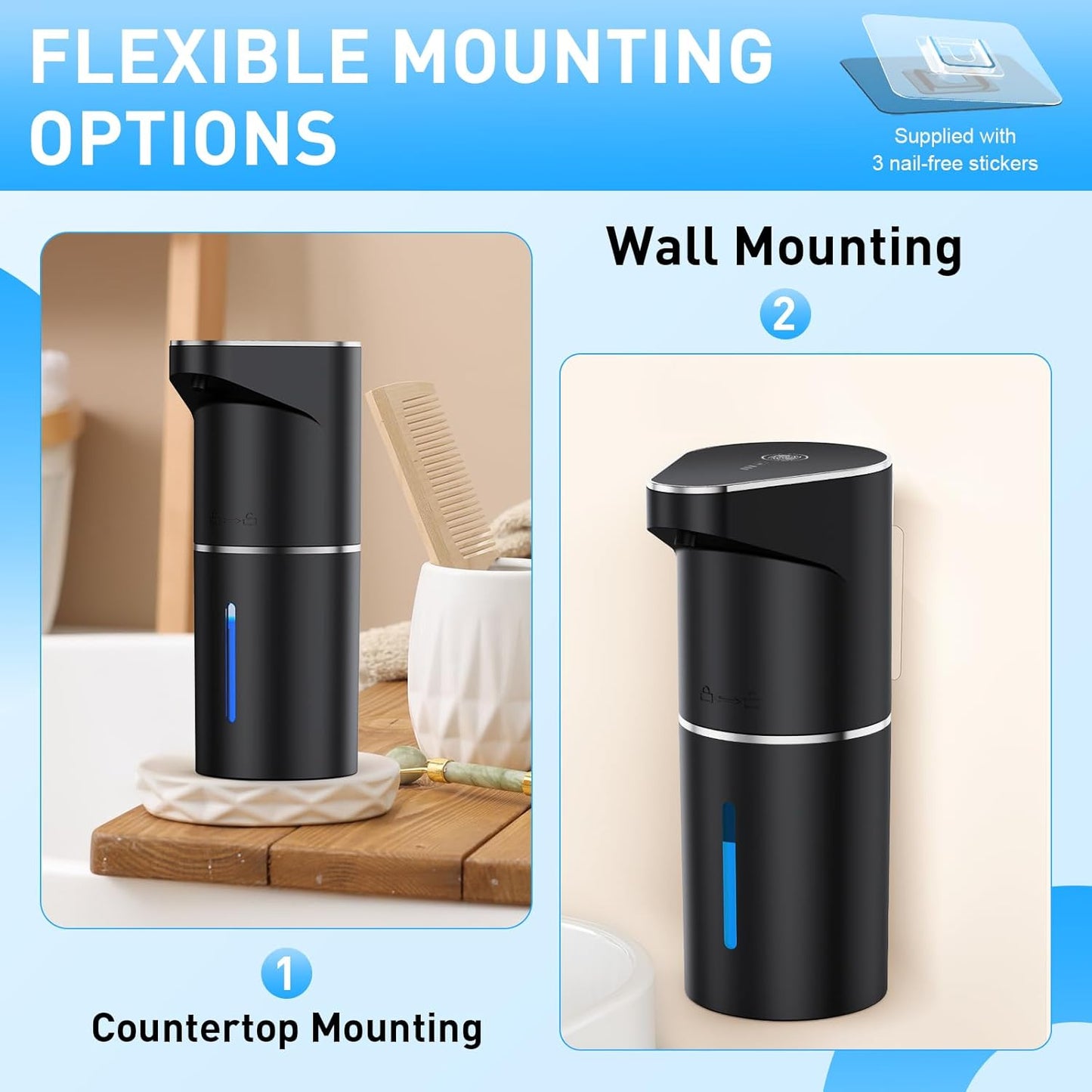 Automatic Soap Dispenser,Touchless Hand Wall Mount Rechargeable 3 Gear Adjustable Electric Soap Dispenser 350ml with Infrared Motion Sensor for Bathroom,Kitchen,Office,Black Foam