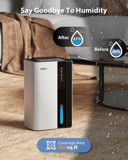 UBBO 95oz Dehumidifiers for Home, 1000 Sq.Ft Dehumidifier with Drain Hose - Auto Shut Off, Timer, Sleep Mode & Drain Hose - 7 Color Light for Bedroom, Bathroom, RV - Black Gold