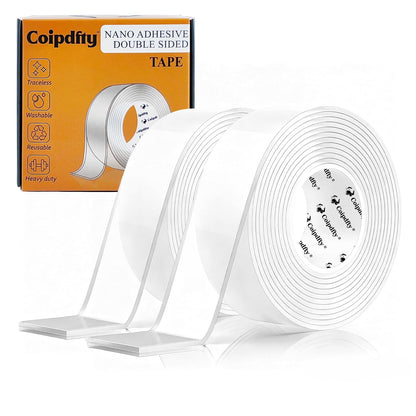 Double Sided Tape Heavy Duty for Wall Decor No Damage to Paint,Clear Removable Mounting Tape,Nano Two Sided Adhesive Tape,Picture Hanging Strips for Posters,Stickers - 3Rolls,Total(1.18in*20FT)