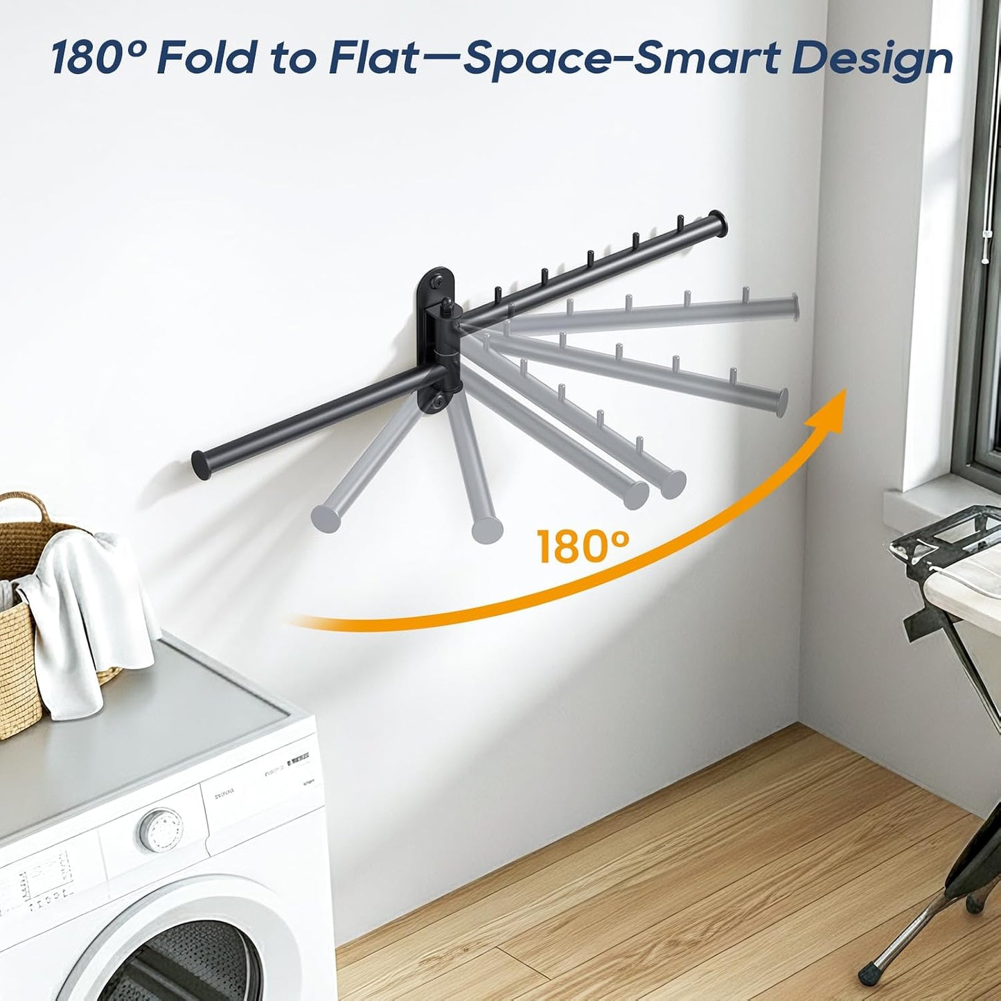 Wall Mounted Drying Rack, 2-Tier Laundry Drying Rack with Swing Arm, Space-Saving Foldable Laundry Clothes Hanger with 10 Clips for Laundry Room Closet Organizer Bathroom Bedroom