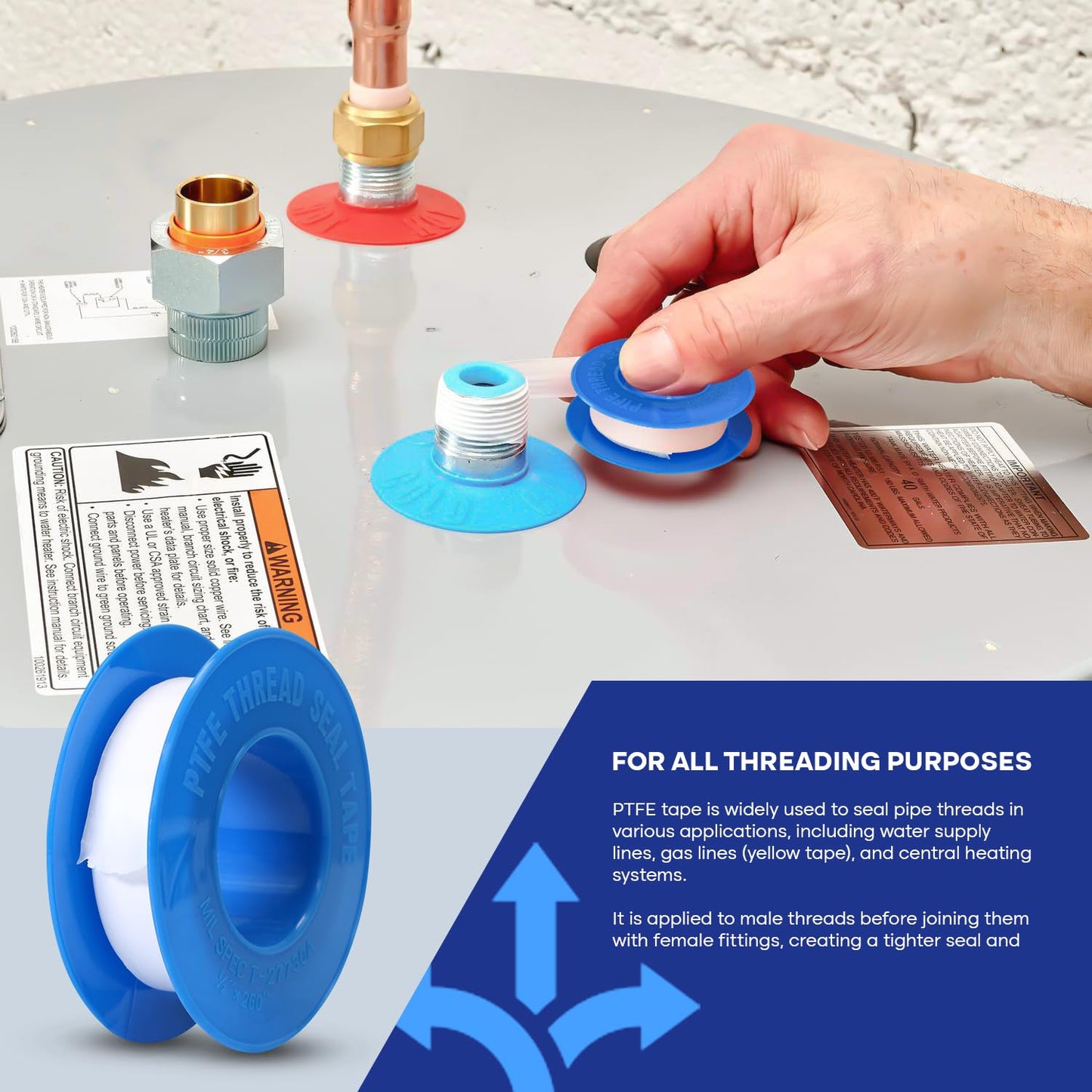 Supply Giant Plumbers PTFE Tape 3/4" W x 260" L Pipe Thread Tape, High Density Thread Sealant Tape Water Seal Plumbing Tape for Shower Head, Pipes, Gas Lines, Leak Prevention