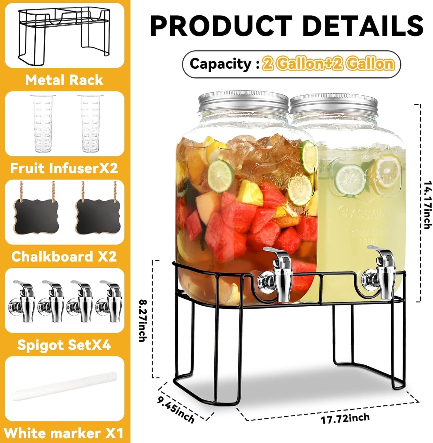 1 Gallon Glass Drink Dispensers For Parties，Lemonade Beverage Dispenser With Stand And Spigot For BBQ, Picnic, Party,Laundry Detergent Dispenser