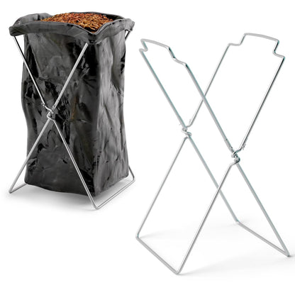APQ Supply Outdoor Trash Bag Holder for Plastic Bags, 18 x 14 x 32 Inches. Portable Garbage Bag Holder. Folding Wire Holders for Lawn. Collapsible X-Frame Stand Bags for Garden, Laundry, Yard