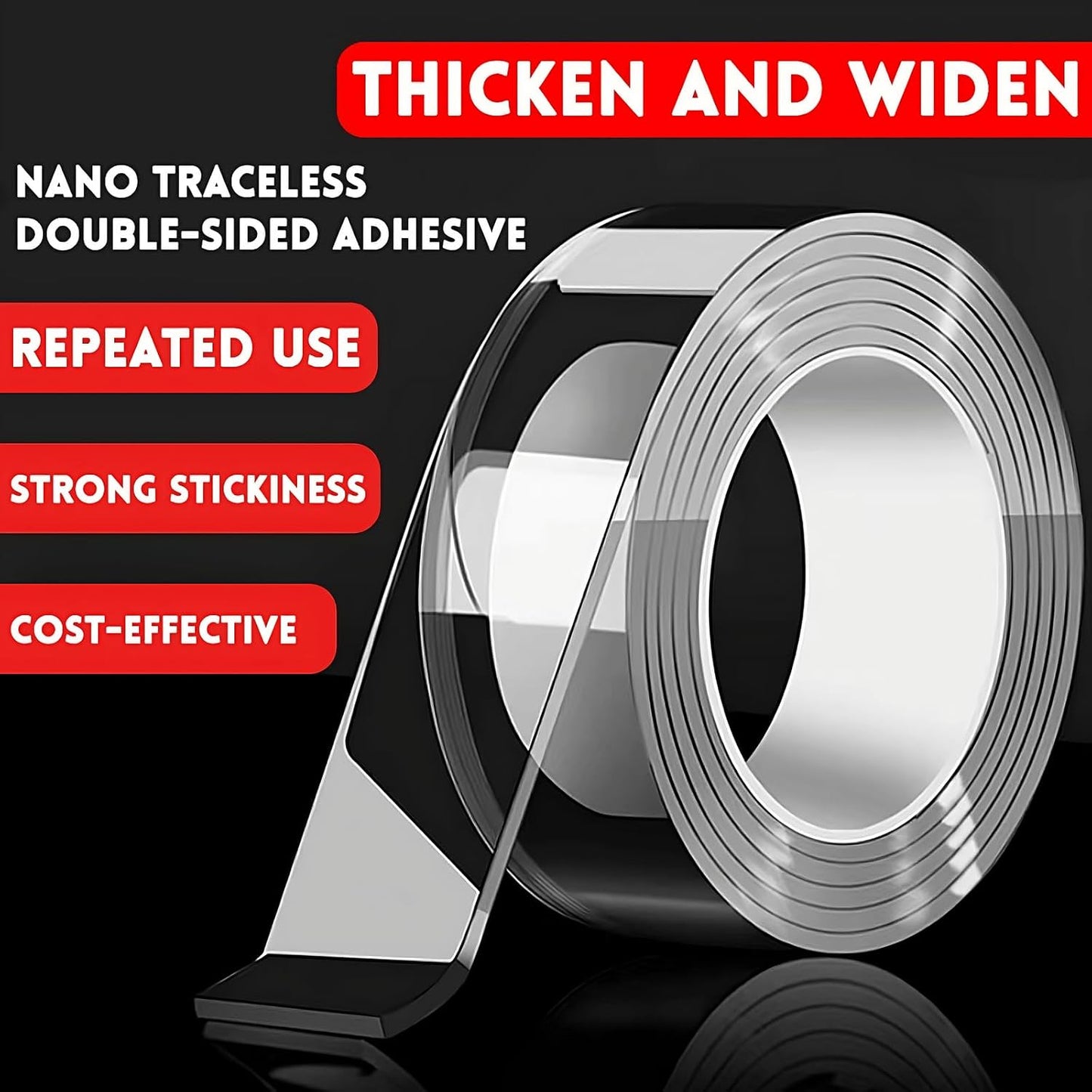 Nano Double Sided mounting Tape Heavy Duty, Double 2 Adhesive Tape for Walls,Washable Sticky Strong Wall Tape Strips,Transparent Tape Poster Carpet Tape for Paste Items, 9.8ft×1.18inx0.098in.