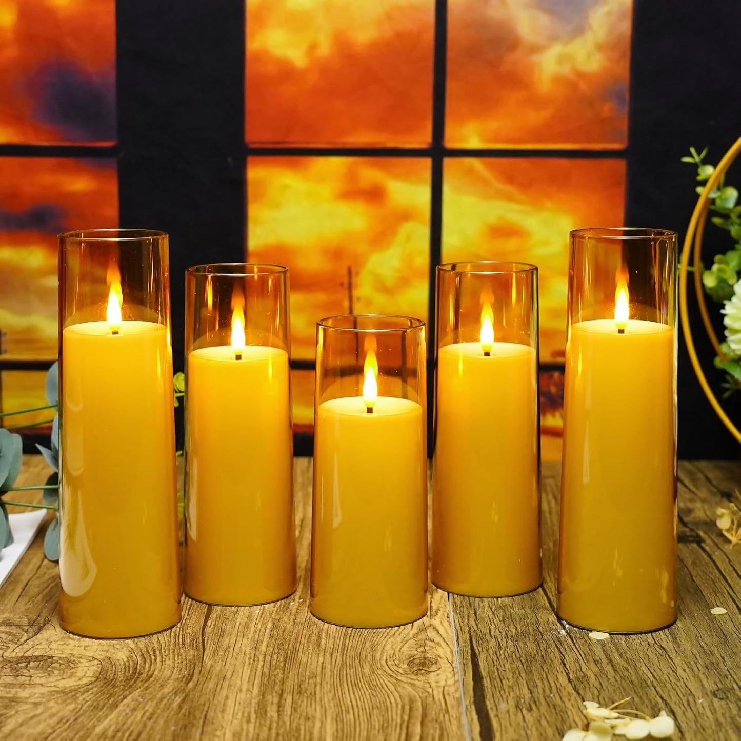 kakoya Flickering Flameless Candles Battery Operated with Remote and 2/4/6/8 H Timer Plexiglass Led Pillar Candles Pack of 9(D2.3 xH5.5 6.5" 7.5") with Realistic 3D Wick Candles for Home Decor(Ivory)