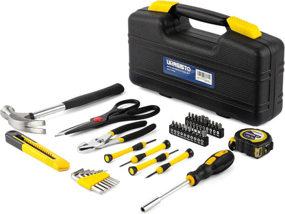 URASISTO 40-Piece Home Tool Kit with Easy Carrying Box, Small Basic Hand Tool Set Perfect for DIY Building, Home Maintenance and Woodworking, Great for College Students - PINK